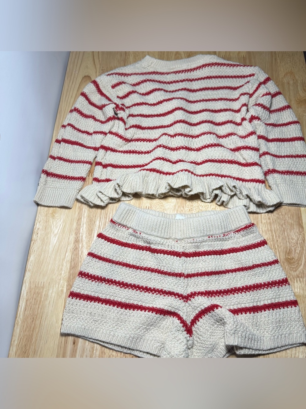 Jessica Simpson Girls 2T Red Cream Knit Set Long Sleeve Shirt Shorts Cotton Cozy